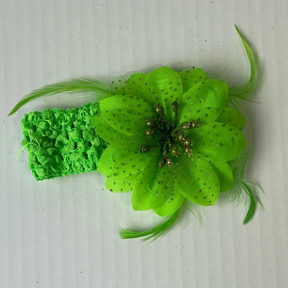 Set of 3 Stretchy Toddler Kids Headbands Floral Glitter Feather